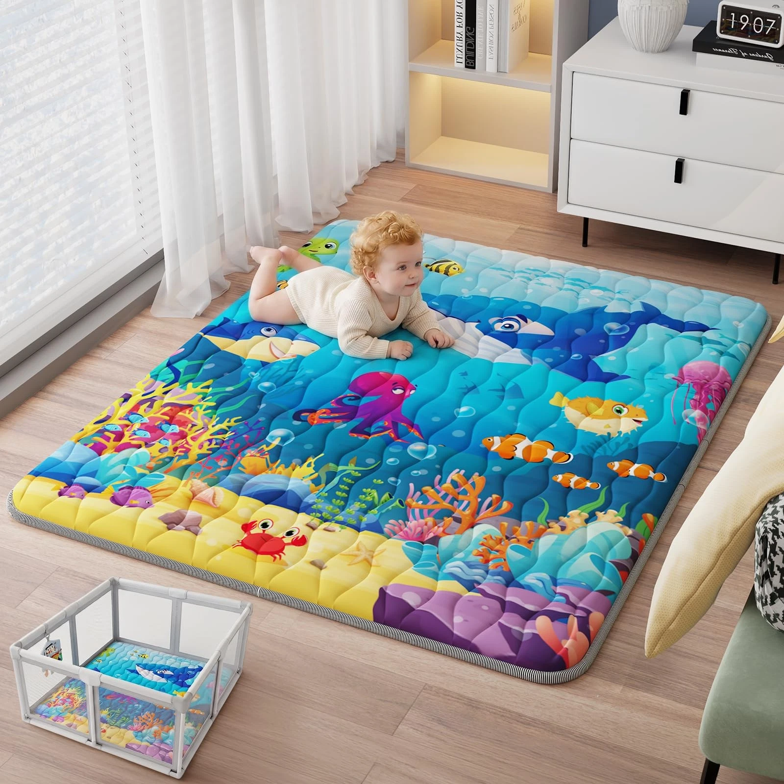 Baby Play Mat, 71"x59" Soft Thicker Playpen Mat, Non-Slip Baby Play Mat for F...