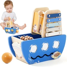 Wooden Activity Cube 8-In-1 Montessori Toys Includes Object Permanent Box Early 