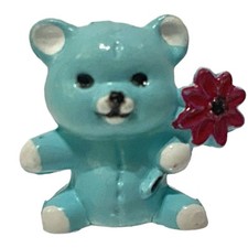 Vintage 1990's Plastic Teddy Bear Blue Sitting Figure Polly Pocket Sized