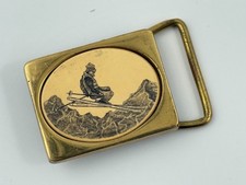 Barlow Solid Brass Belt Buckle Skier in Mountains Alpine Skiing Sport