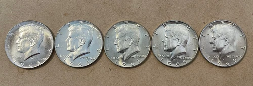 Lot of 5, 1965 - 1969 Kennedy Half Dollars - Unc NICE!  40% silver Below Melt,