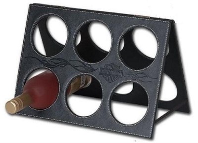 Harley-Davidson® Black Leatherette Bar Shield Flames Wine Rack
