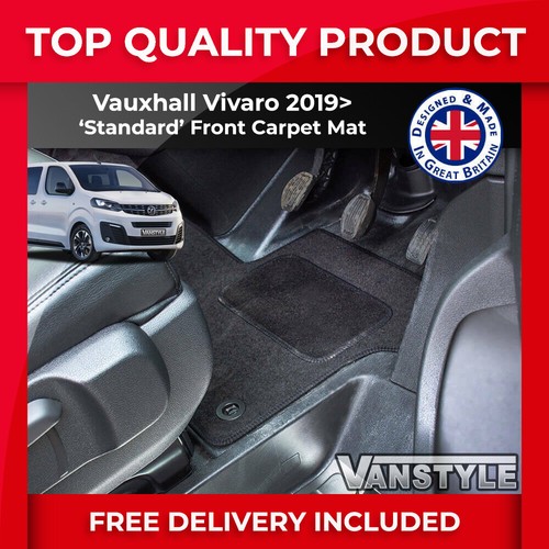 FITS VAUXHALL VIVARO 19> FRONT CARPET MAT BLACK TAILORED MATS VELOUR