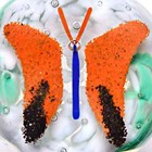 Signed "WOODS" Old Frit Butterfly Over Green/White Lobed Cushion Paperweight — photo 4