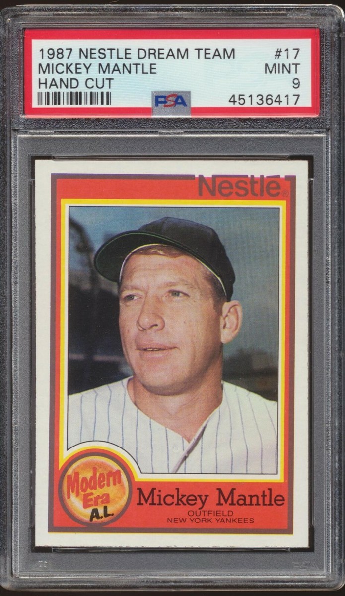 1987 Nestle Dream Team HAND CUT Mickey Mantle #17 Yankees PSA 9