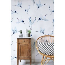Watercolor Cranes nursery white decor fairytale Self adhesive Wall Mural