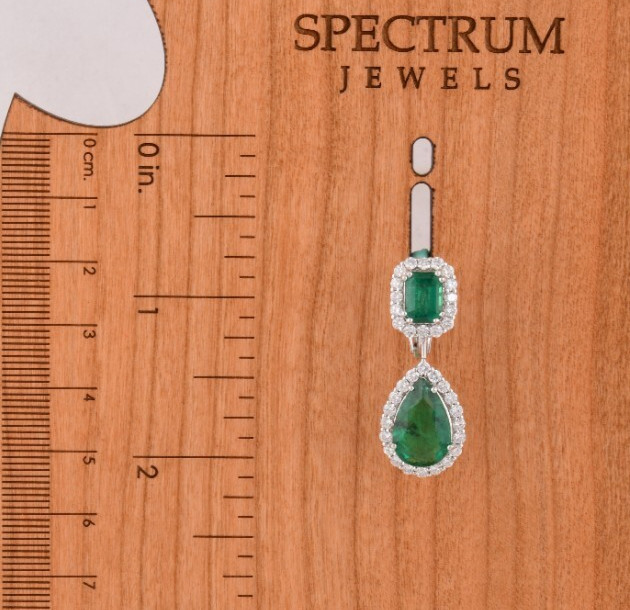 13.79 TCW Lab Grown CVD Diamond Zambian Emerald Dangle Earrings 18k White Gold image 6