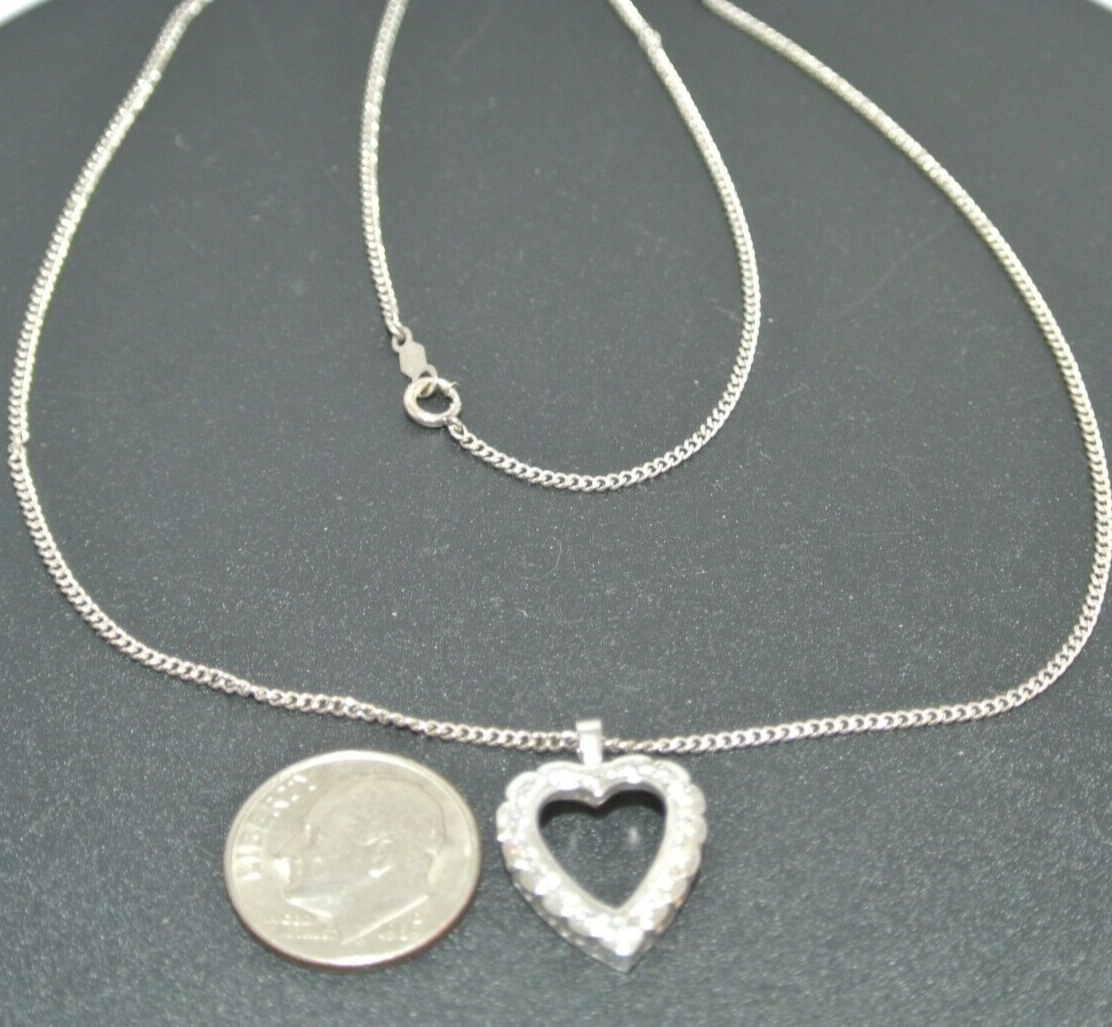 14K WG DIAMOND CLUSTER HEART PENDANT .10 tcw W/ CHAIN 18