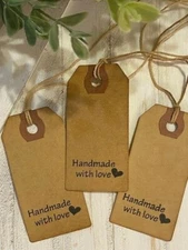 25 Small Black HANDMADE WITH LOVE Primitive Coffee Stained Price Hang Tags 