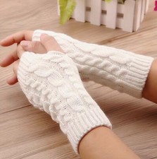 Gloves Classic Knitted Rib Knit Fingerless. White.