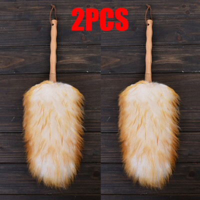 #ad Household Wool Lambswool Feather Brush Duster Dust Cleaning Wood Handle 2PCS $16.55