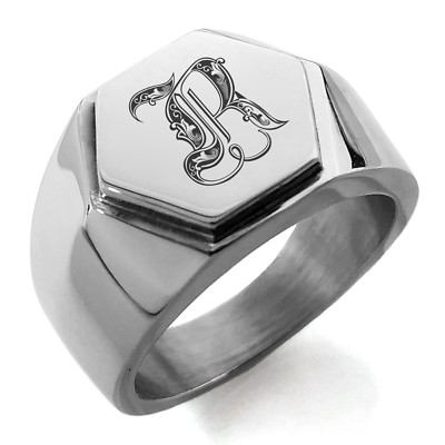 Monogram R For Men Stainless Steel Royal Initial Monogram Letter R Mens Hexagon Crest ...
