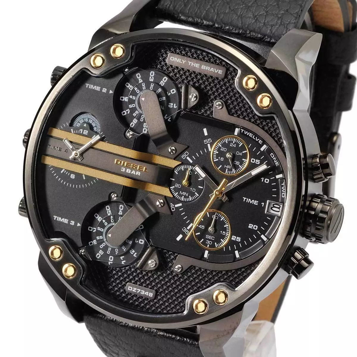 DIESEL AUTHENTIC DZ7348 MR DADDY 2.0 GUNMETAL/GOLD/BLACK LEATHER