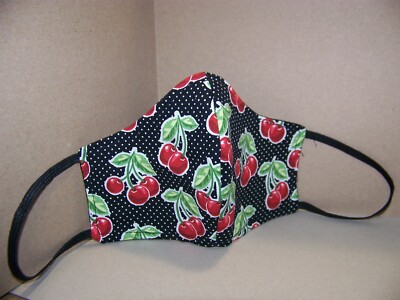 BLACK CHERRIES FACE MASK WOMEN'S CHILDREN'S ROCKABILLY
