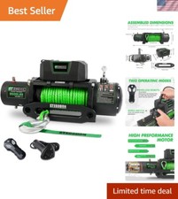 Durable 9500 Lb Winch With Green Synthetic Rope - Wireless Operation For Safety