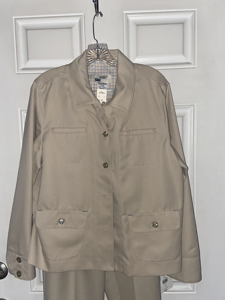 Traje de vestir vintage KORET para mujer BEIGE de dos piezas chaqueta nueva con etiquetas talla L pantalones talla 10 Foto 3 de 4