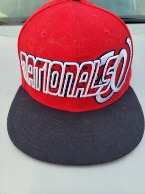 New Era 59Fifty Washington Nationals spelout Red Fitted Hat Size 7 3/4  MLB dots