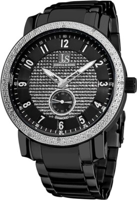 Joshua Sons Men's Diamond Watch 12 Genuine Diamonds on Bezel Sunray  Dial Pav
