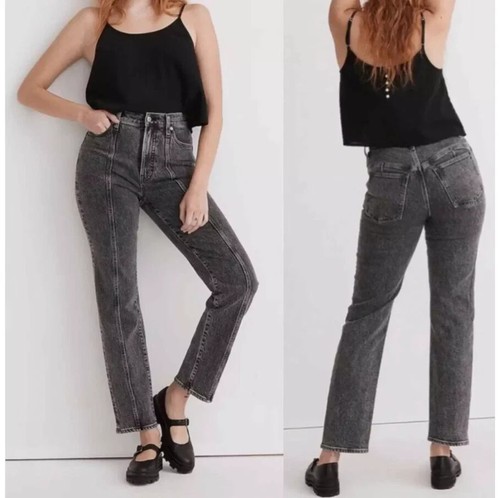 Madewell The Perfect Vintage Straight Jean Size 24 Charcoal Gray Textured Denim - Picture 2 of 10