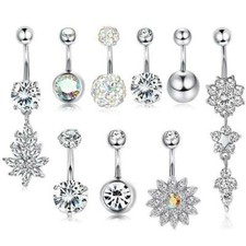 14G Stainless Steel Belly Button Rings CZ Opal Dangle Navel Ring Set for Women
