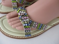 NWOB Nina Colorful Rhinestone Slides Flat Sandals Leather Soles 8 / 38