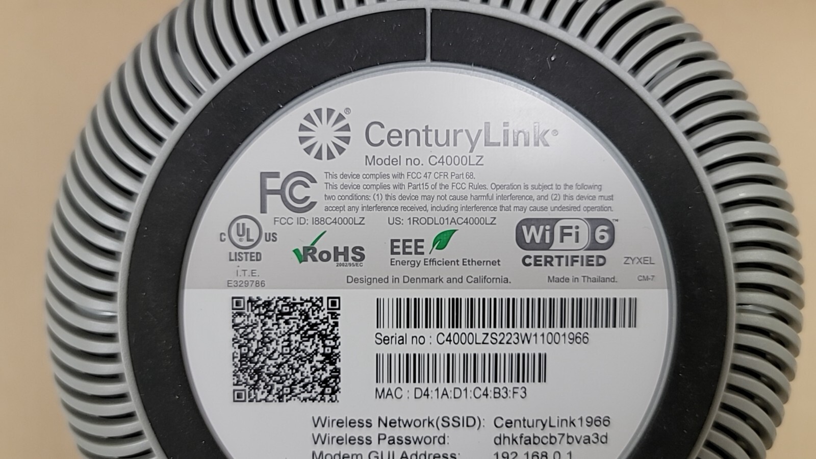 CenturyLink C4000LZ WiFi DSL Modem Router Tested Works with