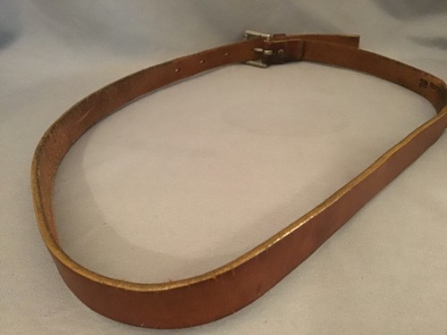 Vintage 1980's SASSON Brown Slim Leather Skinny Belt Sz.28 w/ metal logo bar - Picture 5 of 5