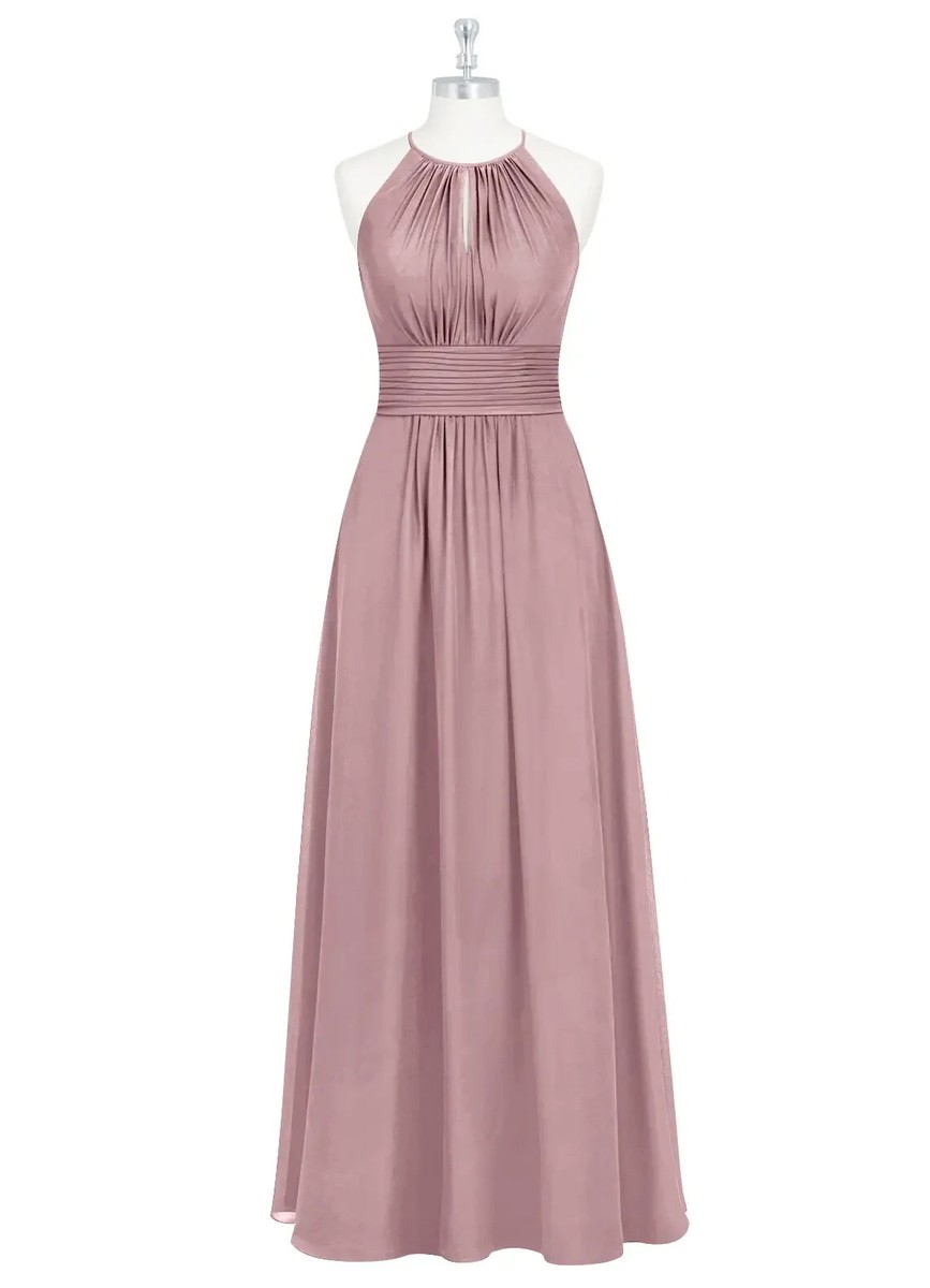 Azazie Bonnie A-Line Ruched Chiffon Floor-Length Dress in Dusty Rose - Size A2