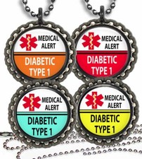 Diabetic Type 1 Medical Alert Kids Necklace Chain Bottle Cap Medical Condition