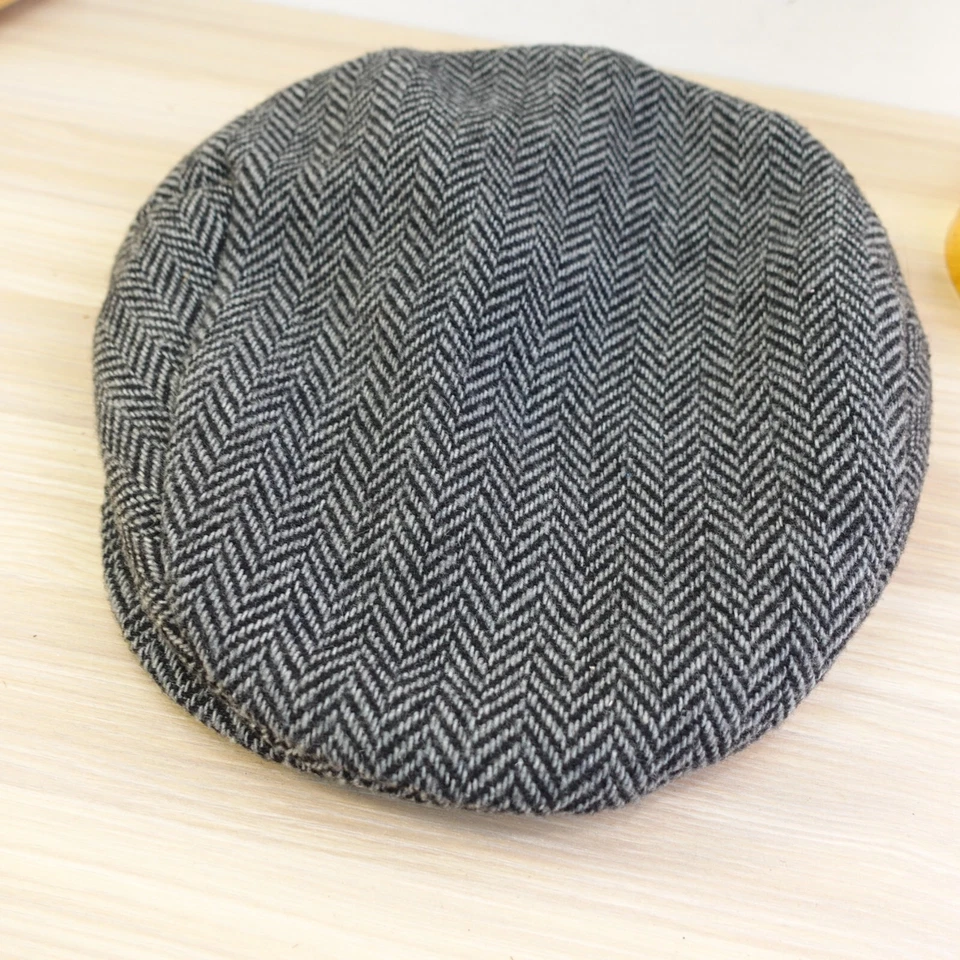 Vintage Stetson Herringbone Flat Cap Men L Black Tweed Ivy Cabbie Lined Duckbill - Image 2 of 4