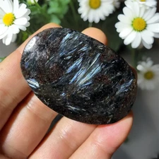 Natural Arfvedsonite Palm Stone Polished Fireworks Reiki Mineral Home Decoration