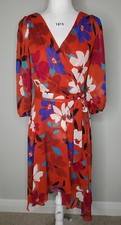 CHAPS Women's Faux Wrap Hi Low Floral Dress Size 6 Orange Red Wedding Party
