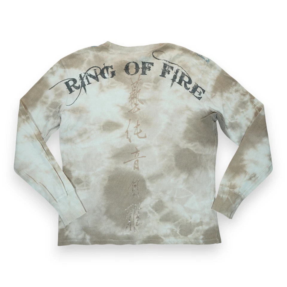 RING OF FIRE Hombre Sudadera Grande Marfil Cuello Redondo Pullover Gráfico Samurai Foto 2 de 3