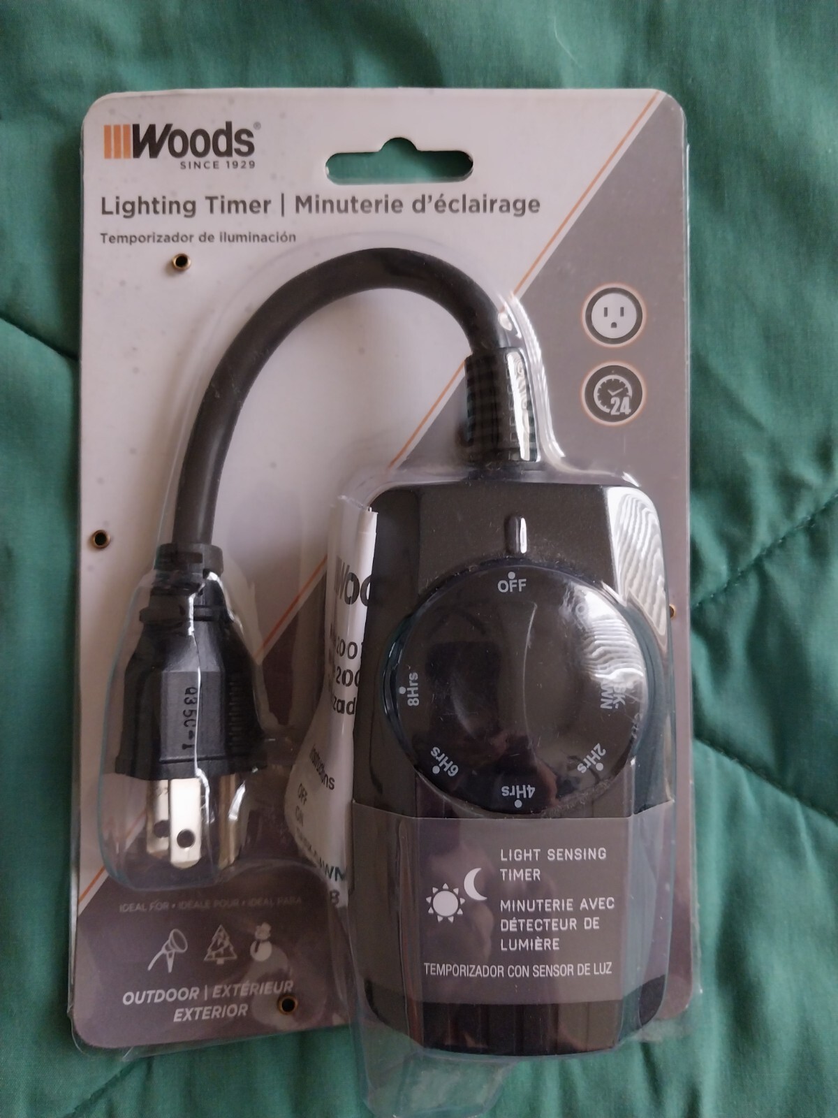 NEW PKG! LIGHTING TIMER Outdoor Senses Light SETS 2 4 6 8 Hours USE INDOORS TOO!