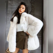 Women Luxury Full Pelt Real White Fox Fur Coats Genuine Natural Collared Jackets