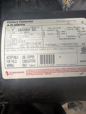 A.O. Smith B128 1HP 115/230V Threaded Full Rated Pool / Spa Pump Motor