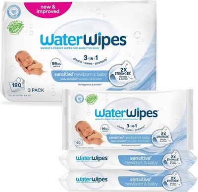 WaterWipes Plastic-Free Original Baby Wipes, 99.9% Water Based Wipes, Unscented
