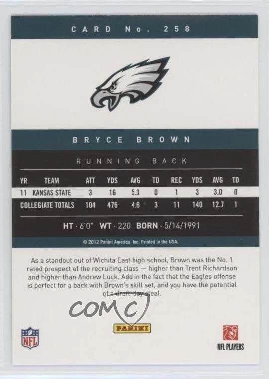 2012 Playoff Prestige Rookie Extra Points Gold Bryce Brown #258 Rookie RC - Image 2 of 2