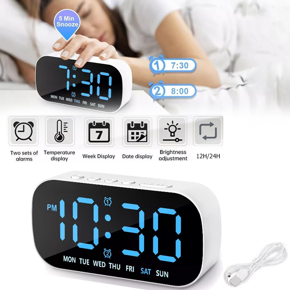 Electric Digital Alarm Clock LED Large Display Battery Snooze Dual Alarm 2026
