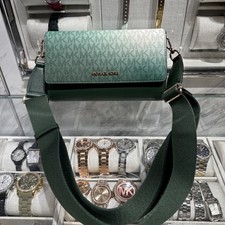 Michael Kors Jet Set Item Large Zip Around Wallet Crossbody Bag MK Ombre Green