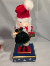 Animated Musical Motion WindUp Nutcracker Santa Gifts & Velvet Bag Jingle Bells 
