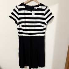 NWT Loft Womens Black Striped Fit and Flare Dress Size 6 Office Business Casual