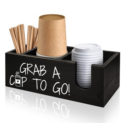 Coffee Station Organizer for Cup and lid Storage Box, Farmhouse Wood Coffee B...