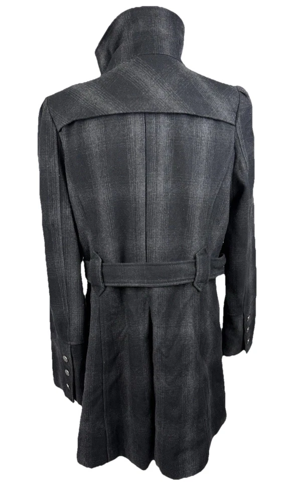 Abrigo De Colección Y2K Negro Remache Mezcla Lana Mujer L Doble Pecho Cinturón Negro Gris Pla Foto 2 de 4