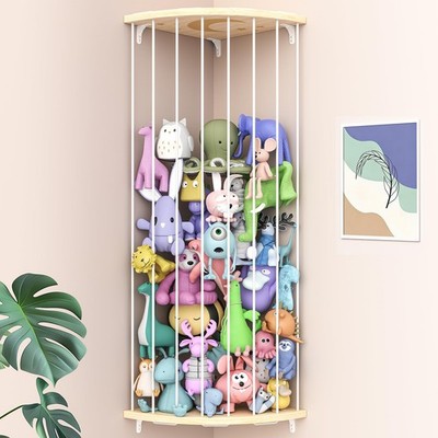 Corner Stuffed Animal Storage Zoo, Large Adjustable Solid Wood Plush Toy Orga...