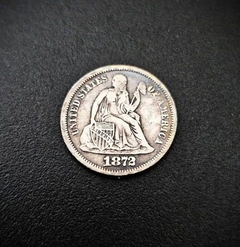 1872-P Seated Liberty Dime.  VF.  Type 5 Obverse Legend.