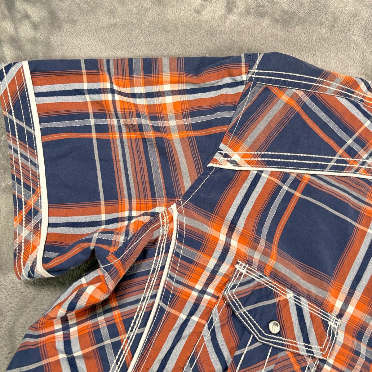 Vintage 7 Diamonds Western Shirt Mens 2XL Blue Orange Plaid Cowboy