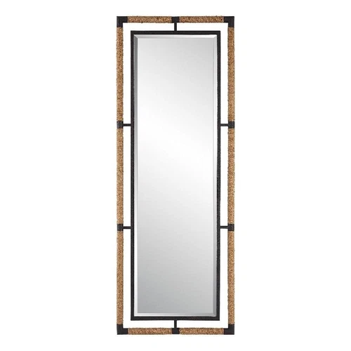 Uttermost Melville 27.5" Transitional Rope & Metal Tall Mirror in Black - Picture 1 of 6