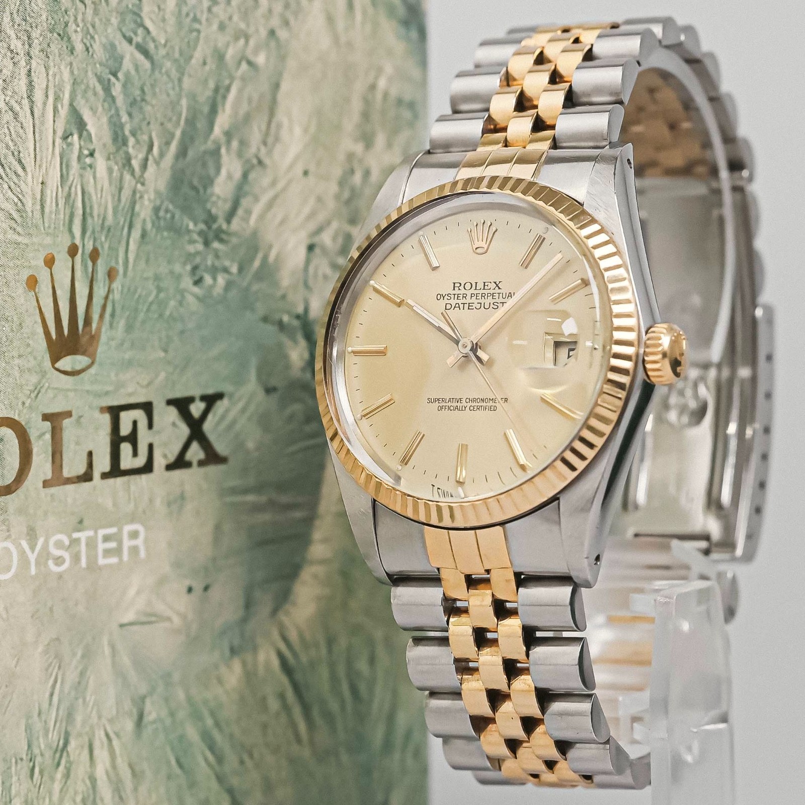 *OH Serviced* ROLEX Oyster Perpetual Datejust 16013 Auto 18K Gold Bezel 35mm Men