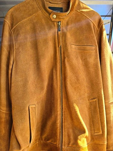 Banana Republic Men's Brown Suede Bomber Jacket Lined Stand Collar Full Zip XL - product listing photo